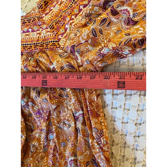 Cato Boho Blouse Plus Size 14 16 Top Orange Pink Peasant Hippie Top 3/4 Sleeve - Picture 8 of 10